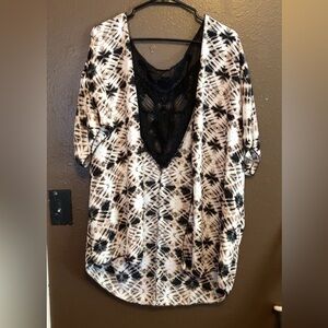 Tie-Dye Open Front Short Sleeve Women's Cover Up - Black & White